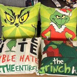 Green and Cream Decorative Pillows $20.00 for all 4,grinch themed.